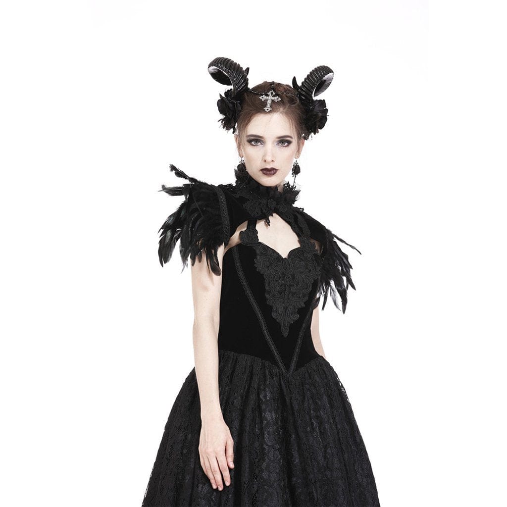 Darkinlove Women's Goth Feather Velet Embellished Collar
