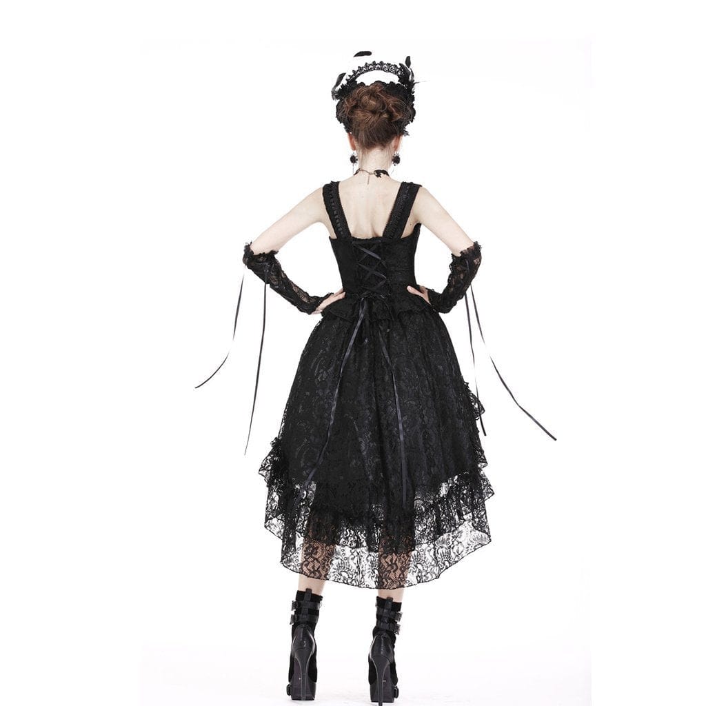 Darkinlove Women's Goth Floral Multilayer Lace High/Low Slip Dress Wedding Dress