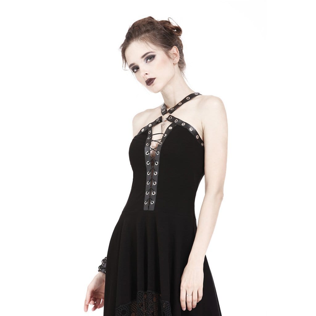 Darkinlove Women's Goth Halterneck High-low Little Black Dress