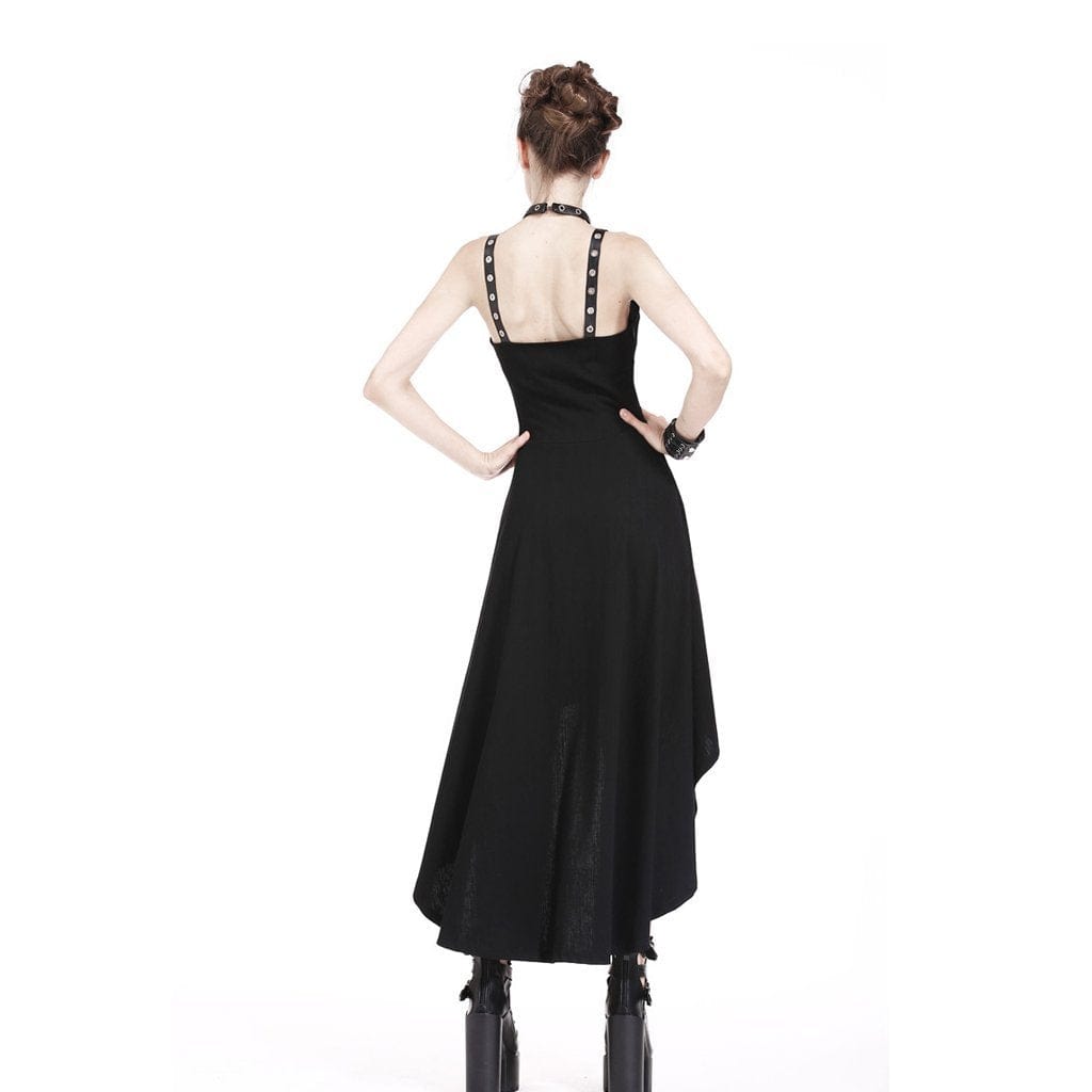 Darkinlove Women's Goth Holter Neck High-low Slip Dress