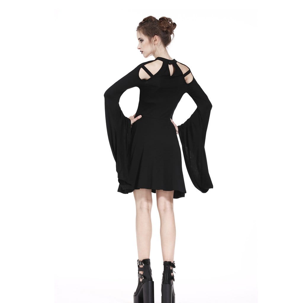 Darkinlove Women's Goth Kimono Sleeves Black Short Dress