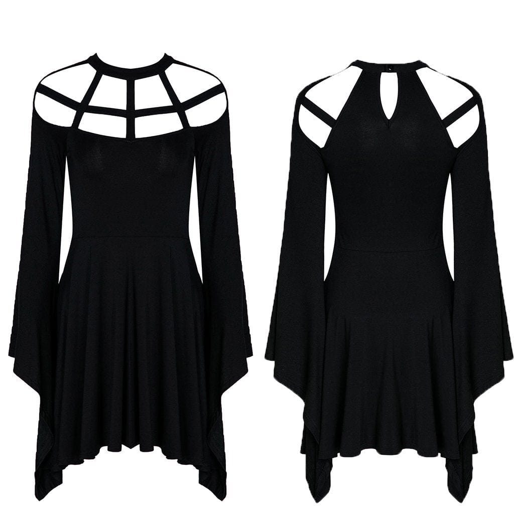 Darkinlove Women's Goth Kimono Sleeves Black Short Dress
