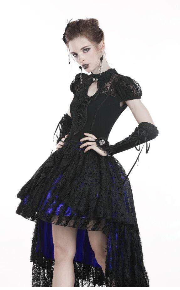 Darkinlove Women's Goth Lacing Hollow Puff Sleeved Lace Tops
