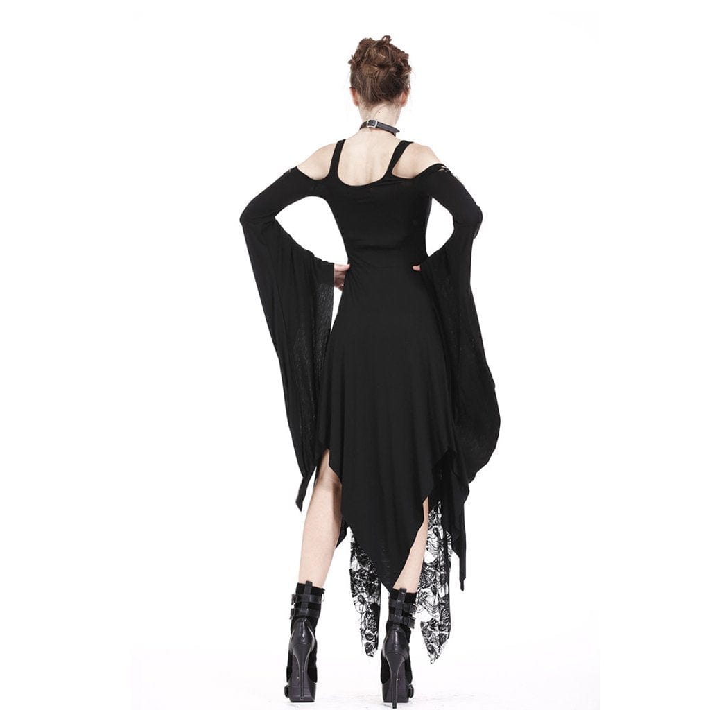 Darkinlove Women's Goth Layered Flare Sleeve Strappy Maxi Dress