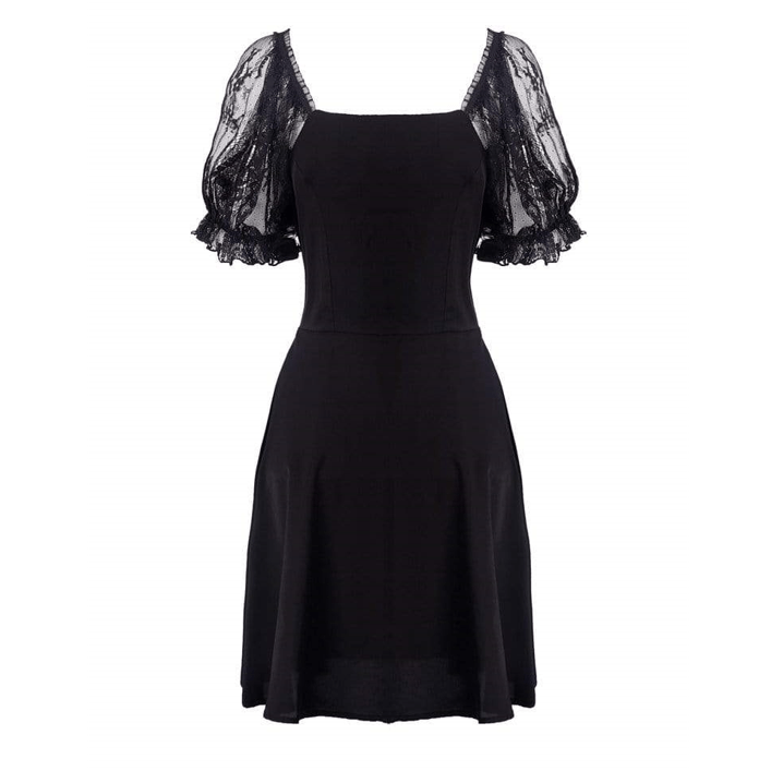 Women's Goth Lolita Lacing Black Little Dress With Puff Sleeves – Punk ...