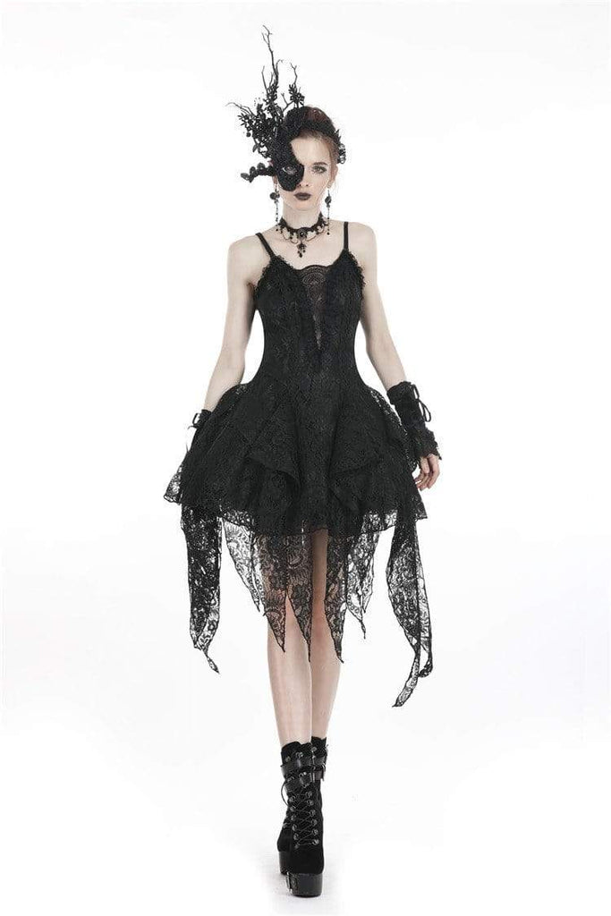 Darkinlove Women's Goth Lolita Multilayered Lace Irrgular Slip Dress
