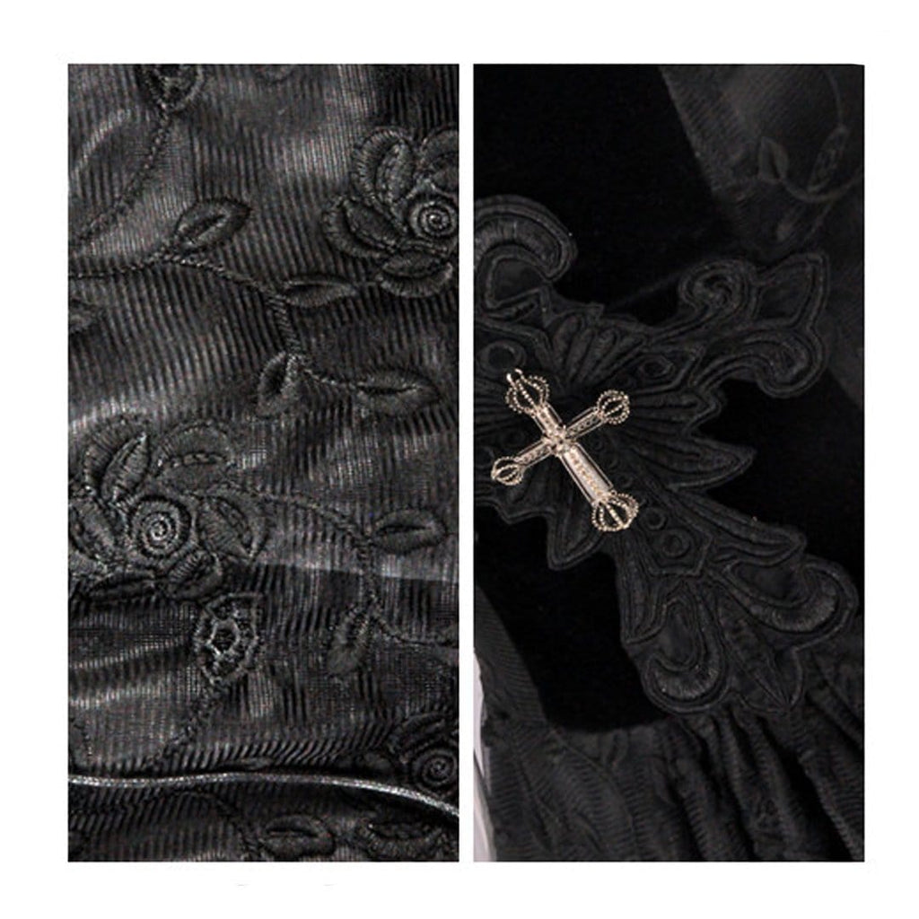 Darkinlove Women's Goth Multilayer Floral Black Lace Gown Dress