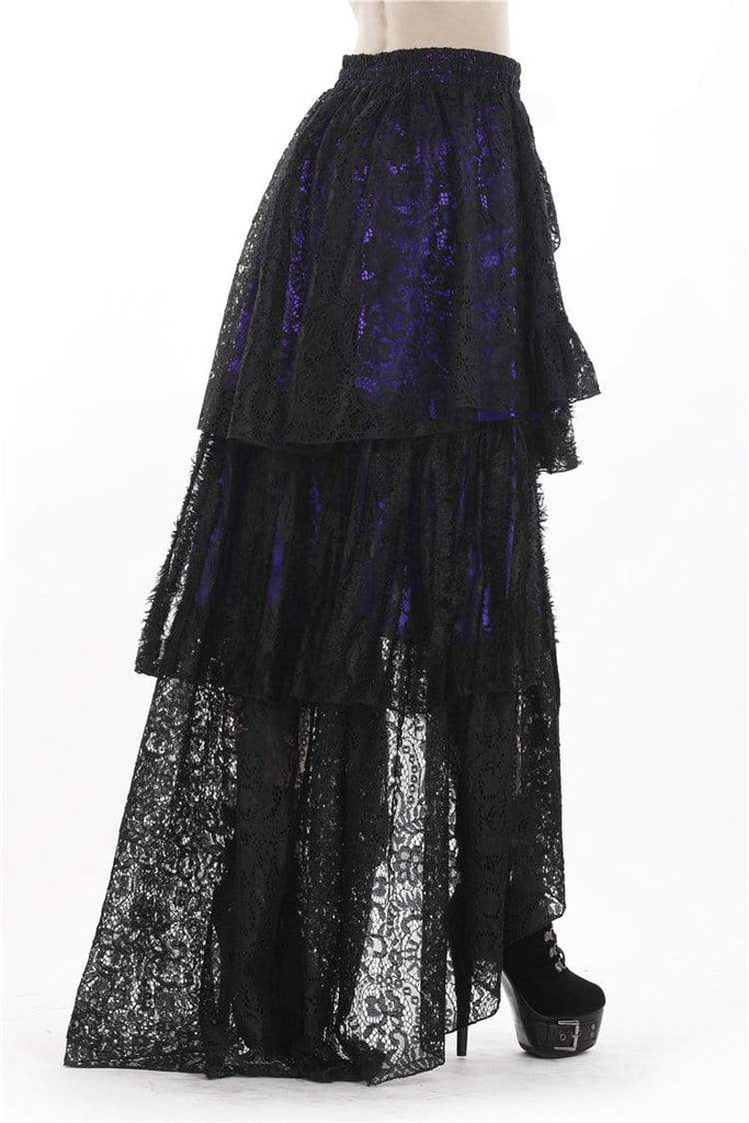 Darkinlove Women's Goth Multilayered Lace Cocktail Skirt