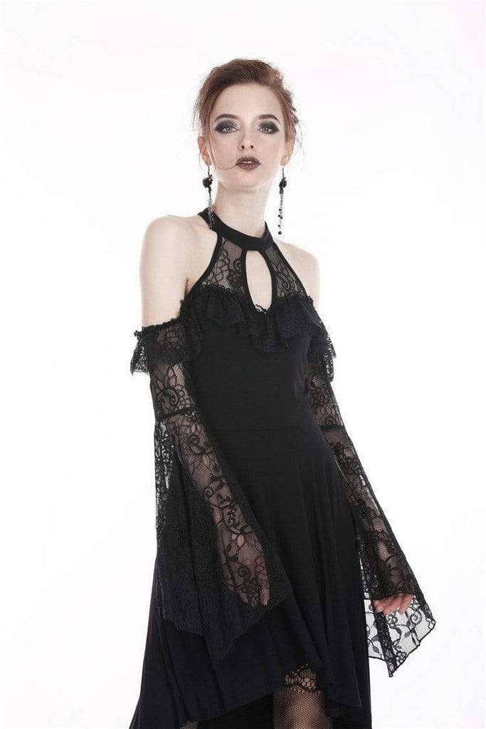 Darkinlove Women's Goth Off-Shoulder Lace Black Little Dress With Flare Sleeves