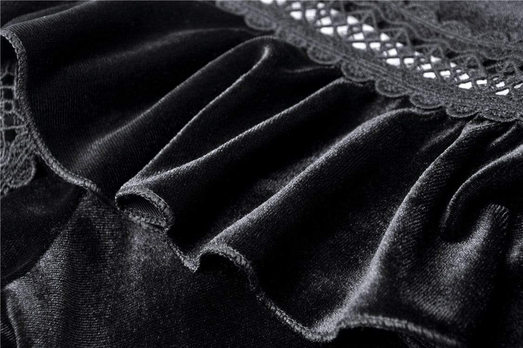 Darkinlove Women's Goth V-neck Halterneck Velvet Flounces Black Little Dress