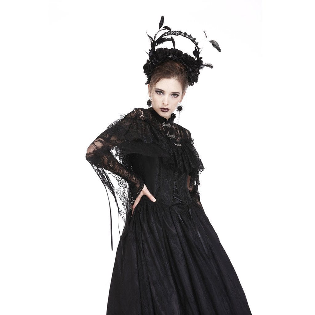 Darkinlove Women's Goth Vintage Lace Sheer High-low Cape