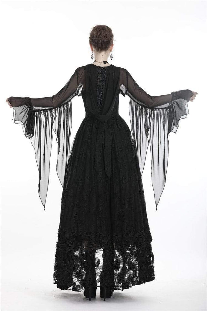 Darkinlove Women's Goth Witch Mesh Hooded Cape