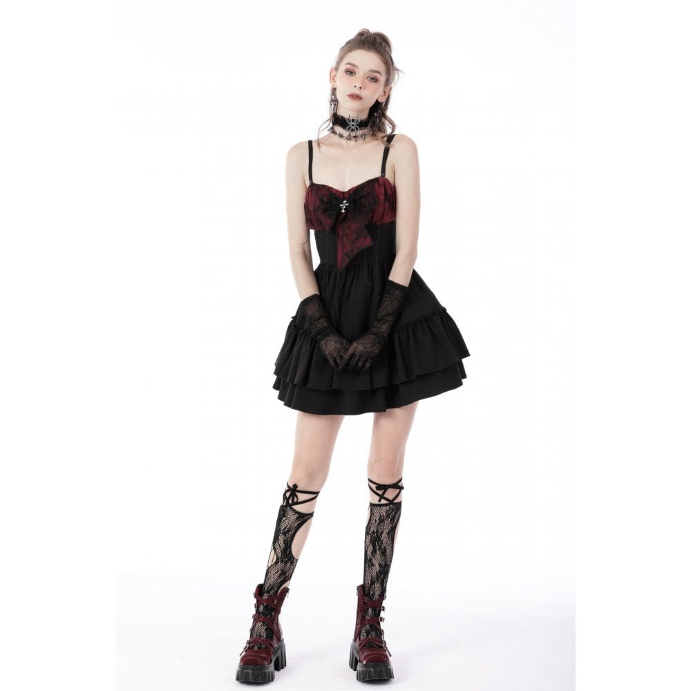 Darkinlove Women's Gothic Bowknot Multilayer Slip Dress