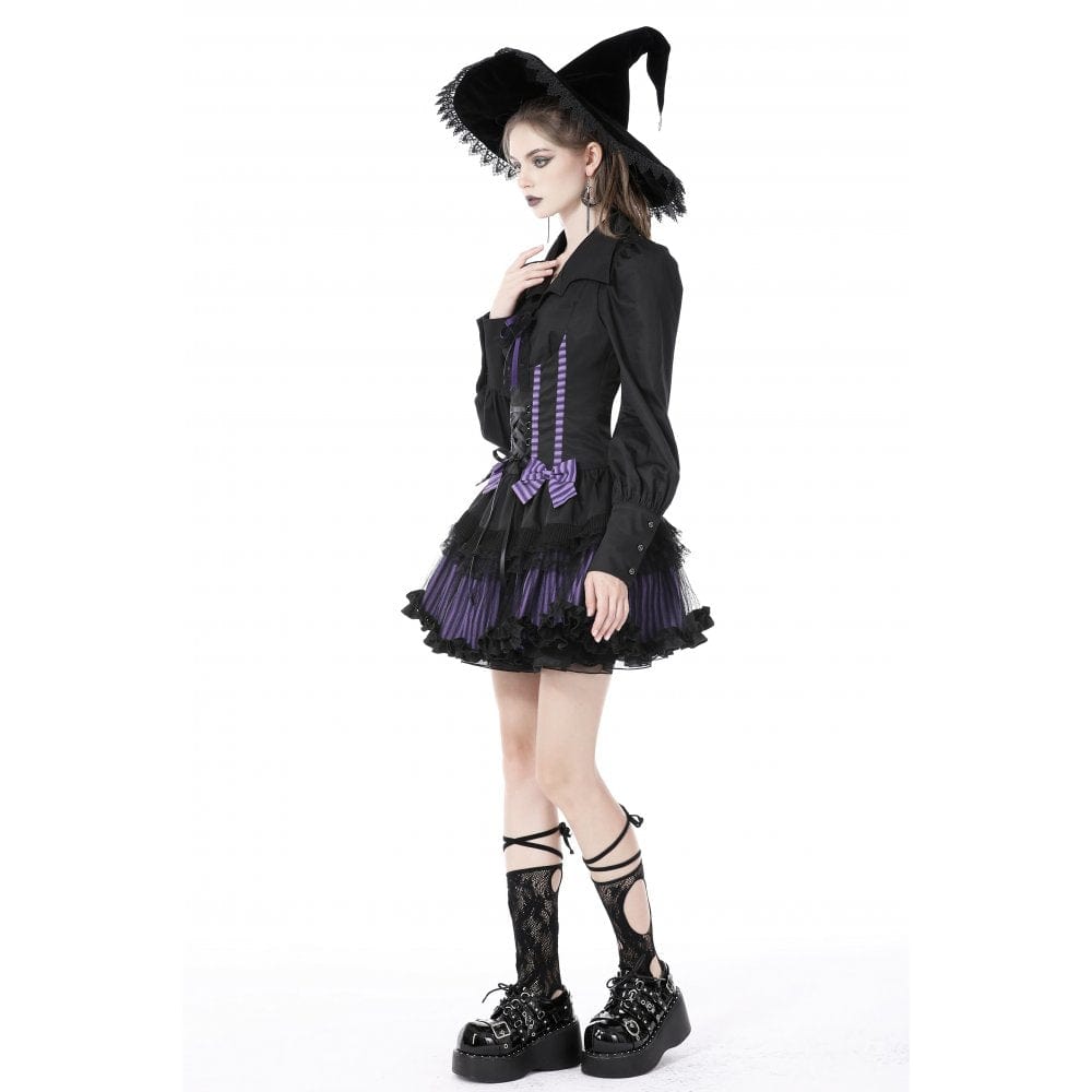 Darkinlove Women's Gothic Bowknot Ruffled Layered Suspender Dress
