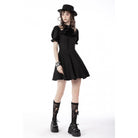 Darkinlove Women's Gothic Cutout Puff Sleeved Black Little Dress