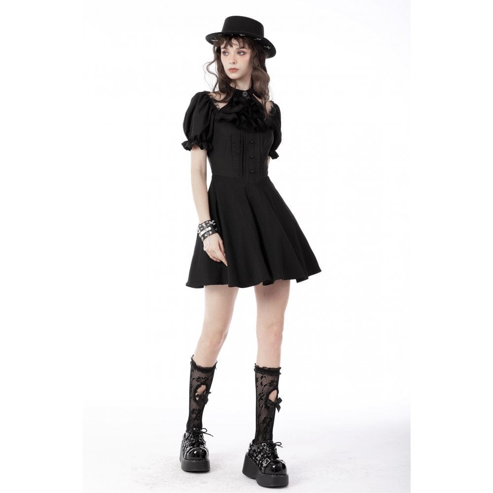 Darkinlove Women's Gothic Cutout Puff Sleeved Black Little Dress