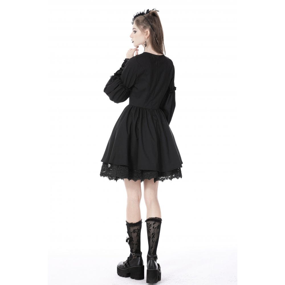 Darkinlove Women's Gothic Doll Collar Puff Sleeved Dress