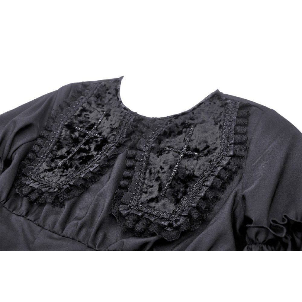 Darkinlove Women's Gothic Doll Collar Puff Sleeved Dress