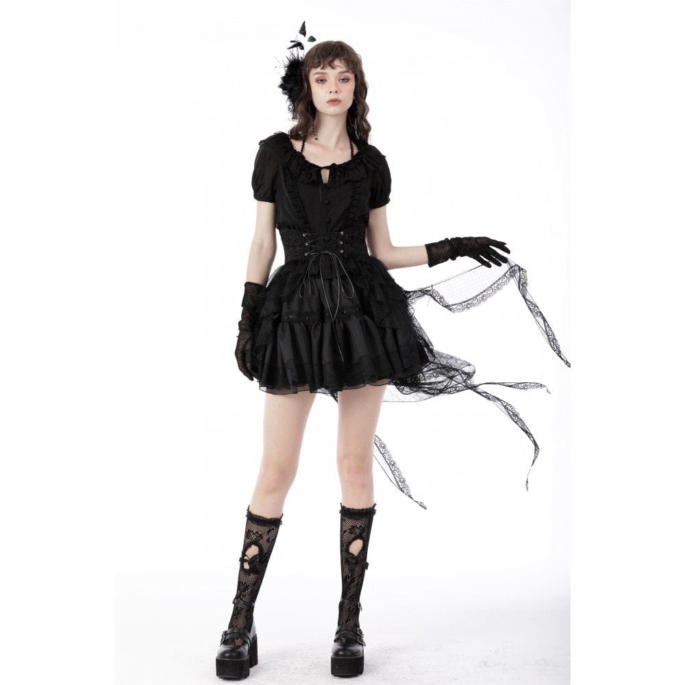 Darkinlove Women's Gothic Fishtail Multilayer Lace Tube Skirt