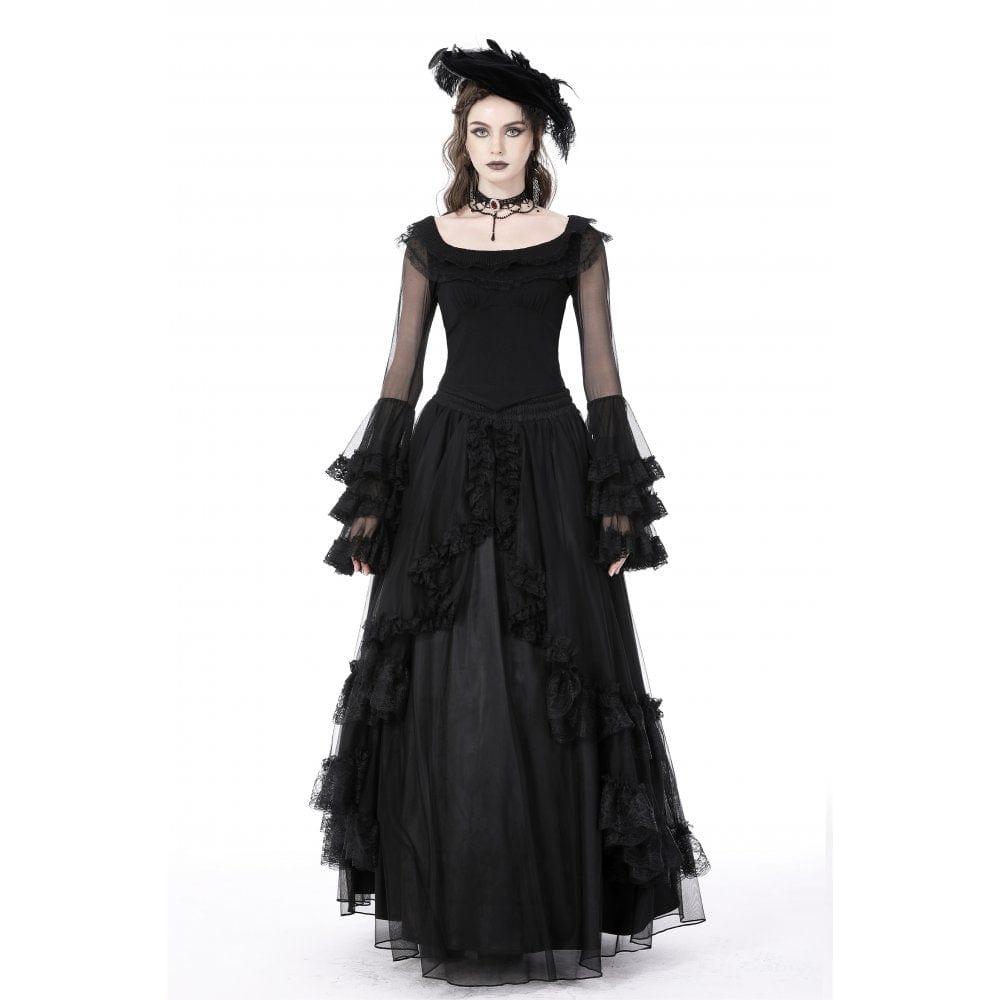 Darkinlove Women's Gothic Flared Layered Sleeved Mesh Shirt