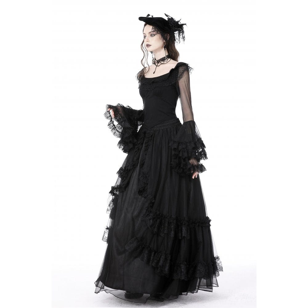 Darkinlove Women's Gothic Flared Layered Sleeved Mesh Shirt