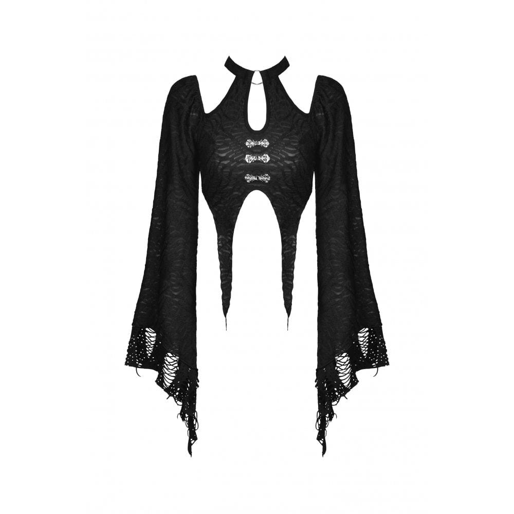 Darkinlove Women's Gothic Flared Sleeved Irregular Crop Top