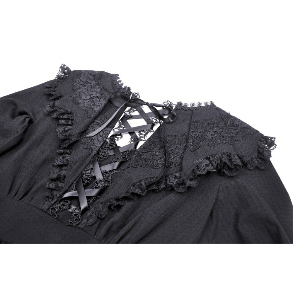 Darkinlove Women's Gothic Flared Sleeved Lace Splice Dress