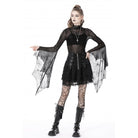 Darkinlove Women's Gothic Flared Sleeved Spider Web Sheer Shirt