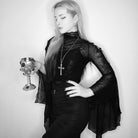 Darkinlove Women's Gothic Flared Sleeved Spider Web Sheer Shirt