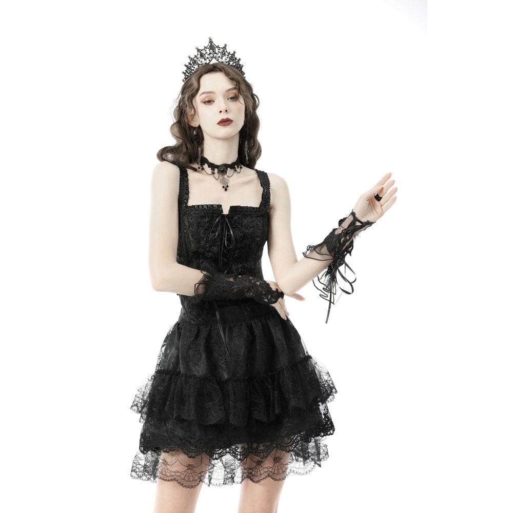 Darkinlove Women's Gothic Floral Crochet Mesh Long Gloves Sleeve Cover