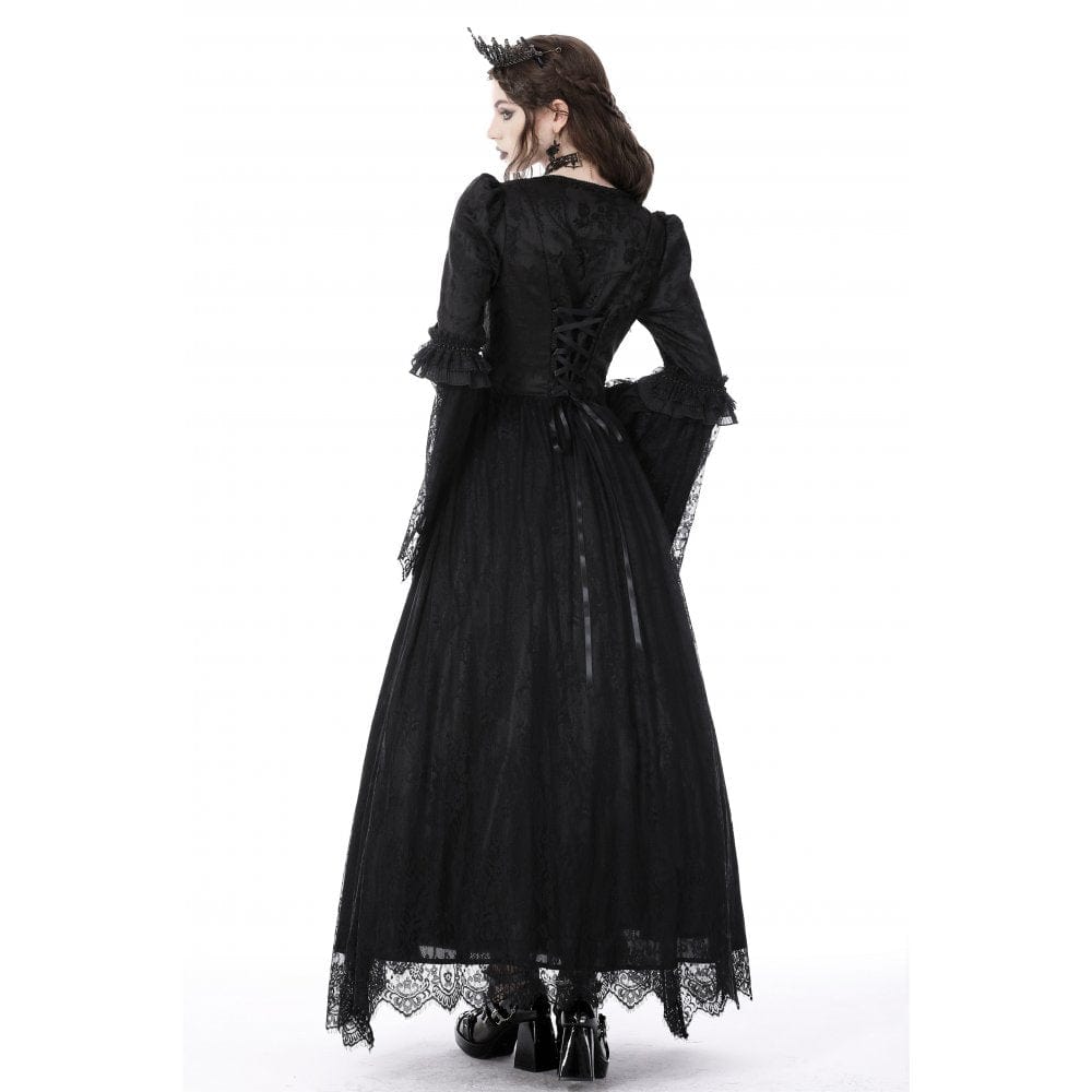 Darkinlove Women's Gothic Floral Embroidered Lace Splice Dress