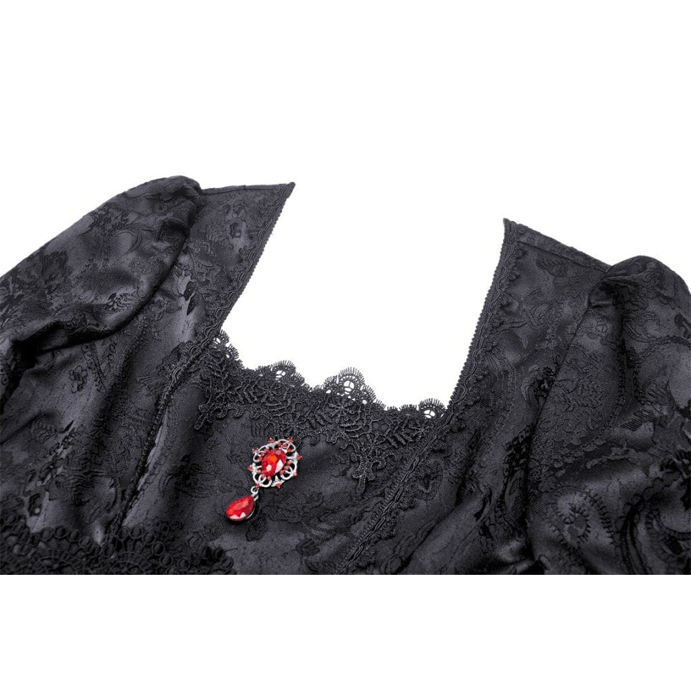 Darkinlove Women's Gothic Floral Embroidered Lace Splice Dress