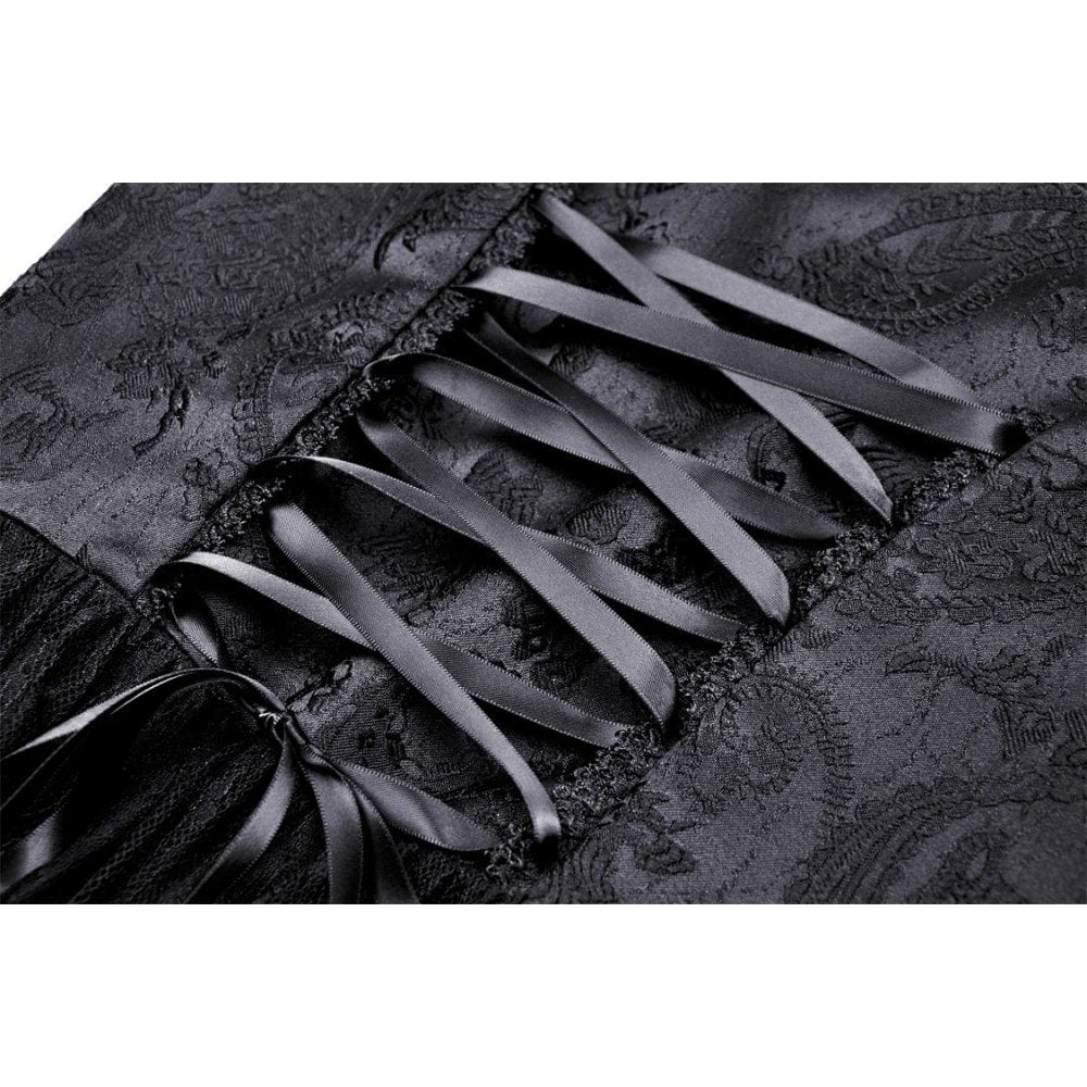 Darkinlove Women's Gothic Floral Embroidered Lace Splice Dress