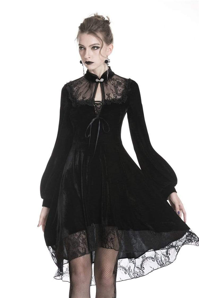 Darkinlove Women's Gothic Floral Lace Overlaid Velvet Sexy Dresses