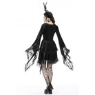 Darkinlove Women's Gothic Irregular Flare Sleeved Lace Splice Velvet Dress