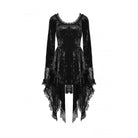 Darkinlove Women's Gothic Irregular Flare Sleeved Lace Splice Velvet Dress
