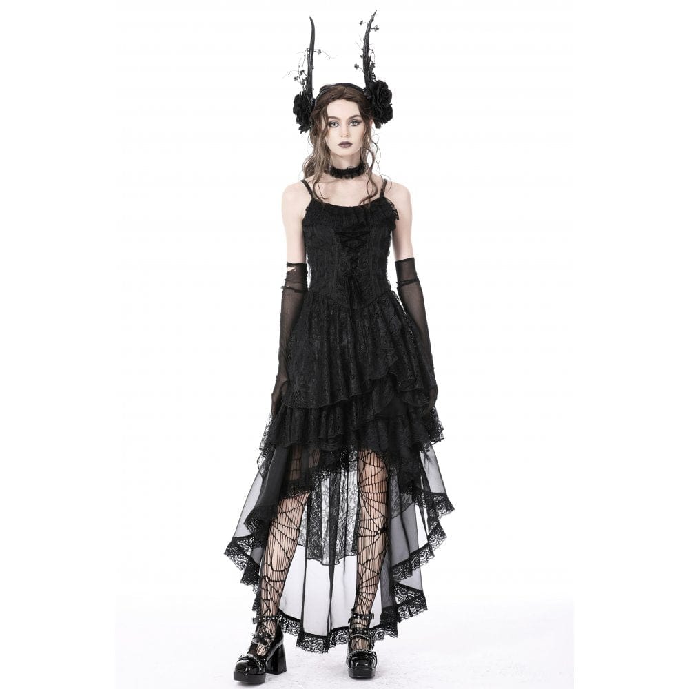 Darkinlove Women's Gothic Irregular Lace Layered Slip Dress