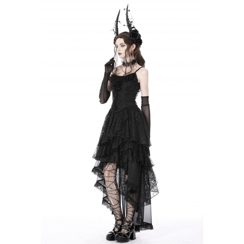 Darkinlove Women's Gothic Irregular Lace Layered Slip Dress