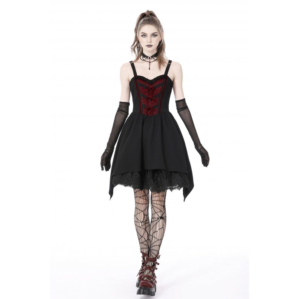Darkinlove Women's Gothic Irregular Lace Splice Slip Dress