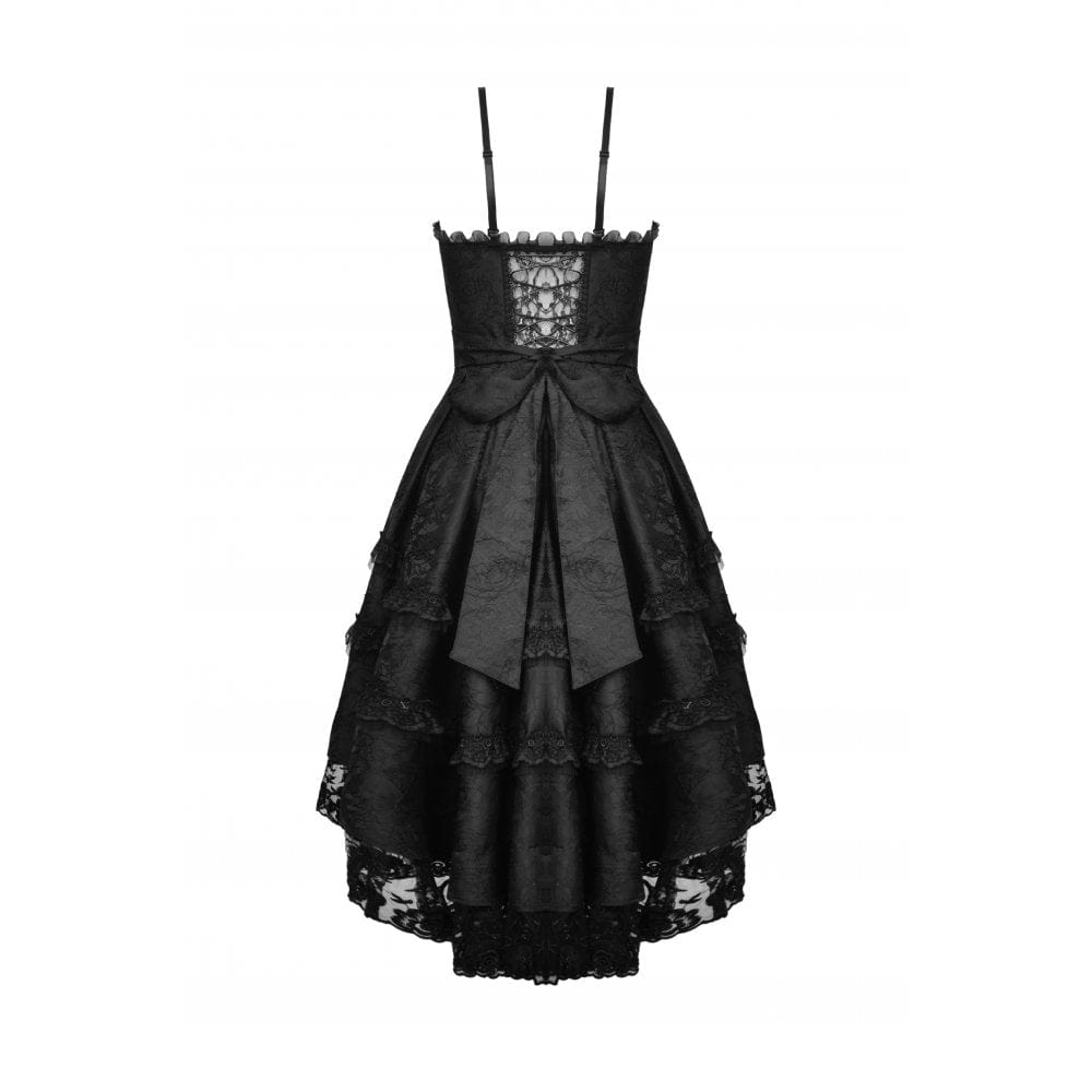 Darkinlove Women's Gothic Lace Multilayer High/Low Slip Dress Wedding Dress