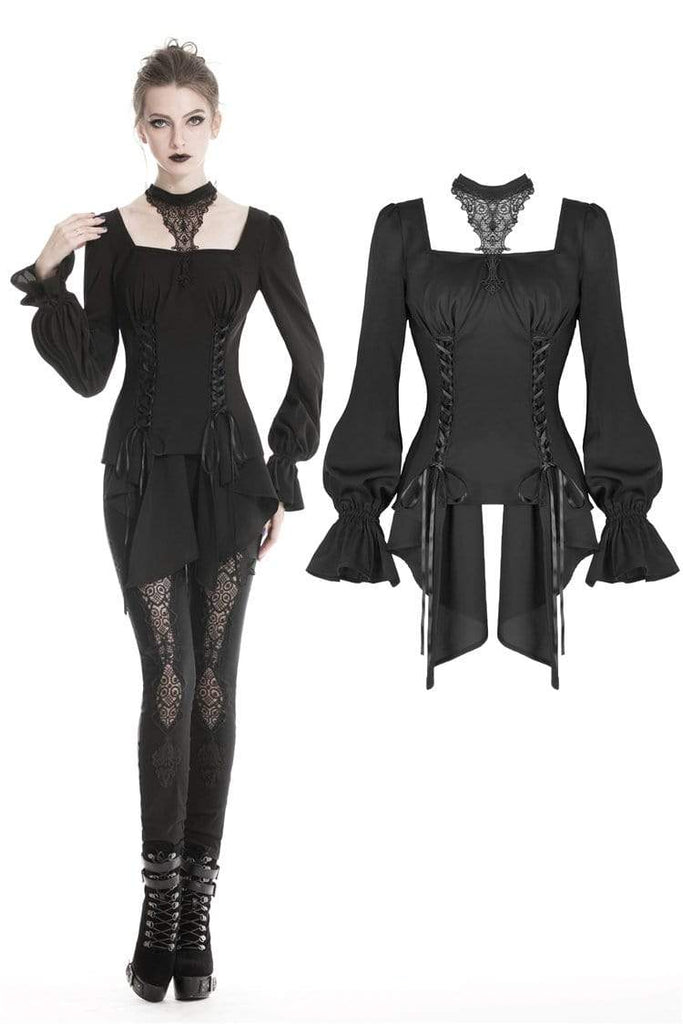 Darkinlove Women's Gothic Lace-up Halter Chiffon T-shirts Tops