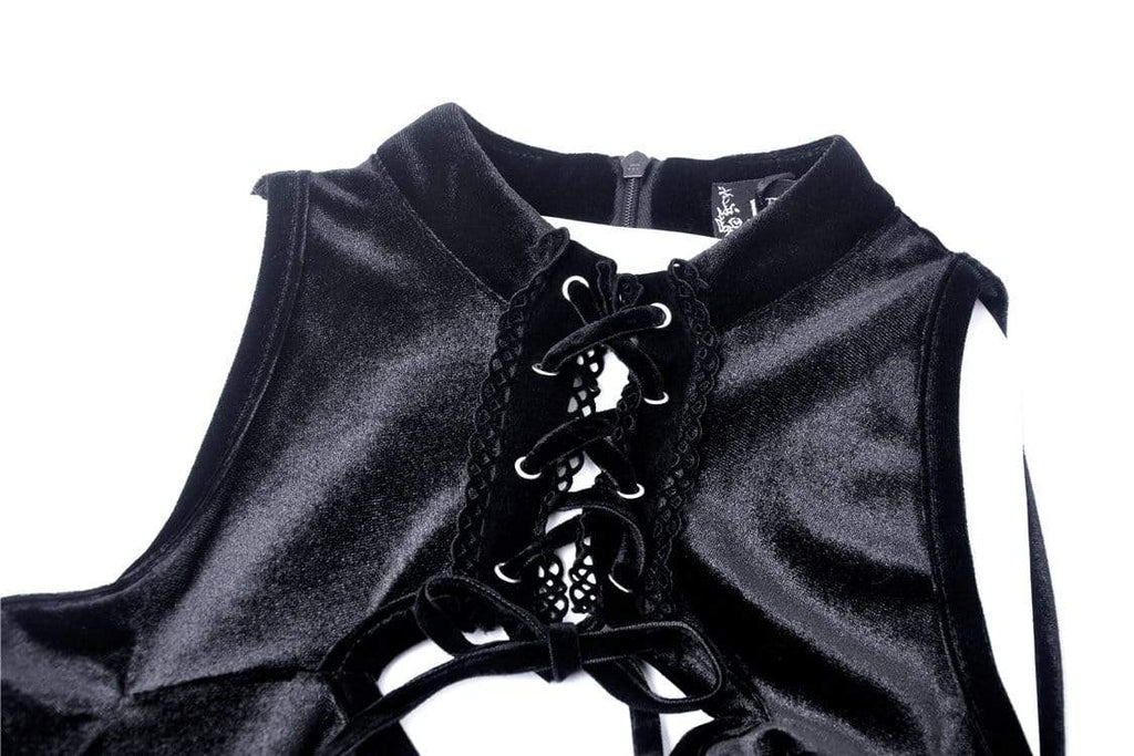 Darkinlove Women's Gothic Lace-up Hollow Shoulders Velvet Dresses