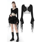Darkinlove Women's Gothic Lacing-up Puff Sleeved Crop Top