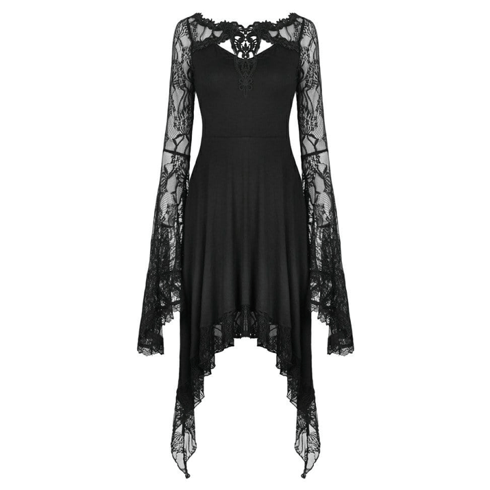 Women's Gothic Lady Hollow Chest Irregular Dresses With Floral Lacey Sleeves