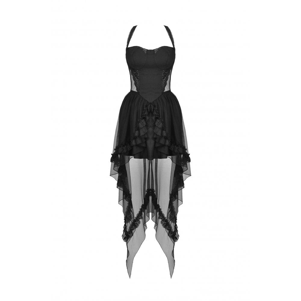 Darkinlove Women's Gothic Layered Swallowtail Halterneck Dress
