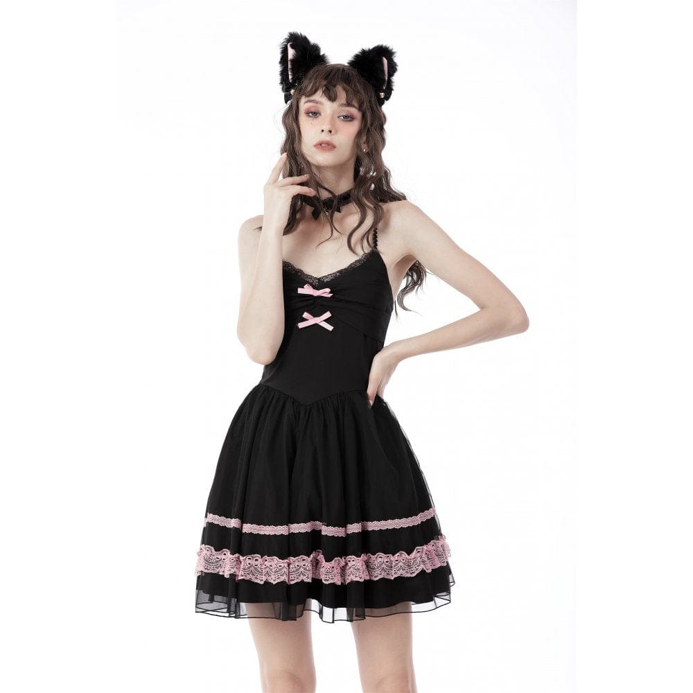 Darkinlove Women's Gothic Lolita Bowknot Lace Slip Dress