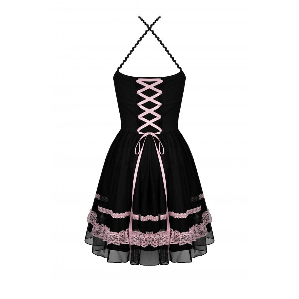Darkinlove Women's Gothic Lolita Bowknot Lace Slip Dress
