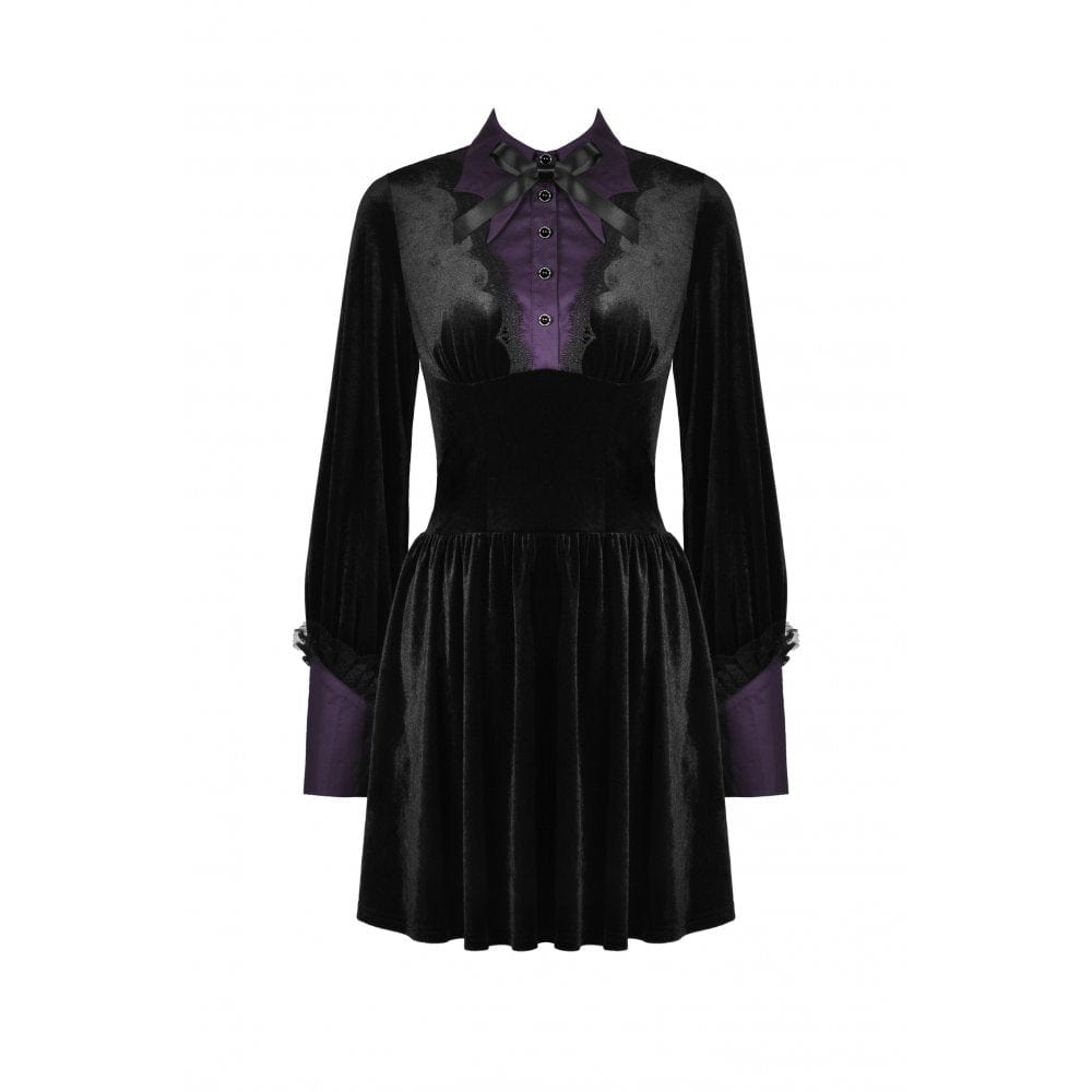 Darkinlove Women's Gothic Mock Two-piece Velvet Dress