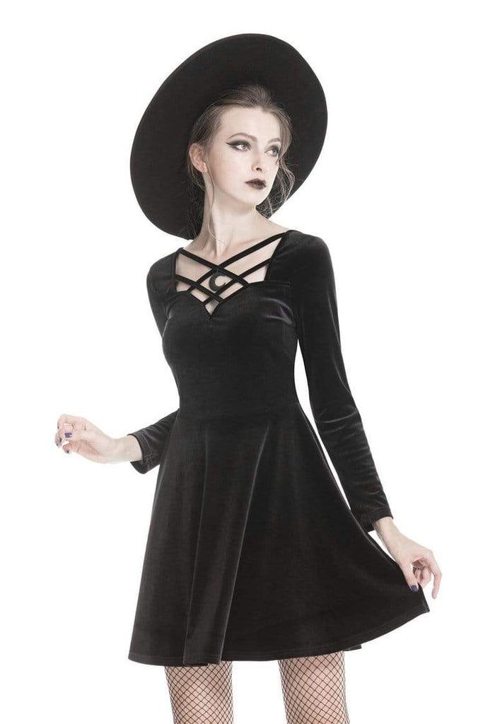 Darkinlove Women's Gothic Moon Pendant Ropes Casual Long Sleeved Warm Alternative Dresseses