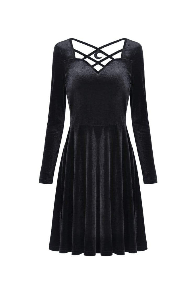 Darkinlove Women's Gothic Moon Pendant Ropes Casual Long Sleeved Warm Alternative Dresseses